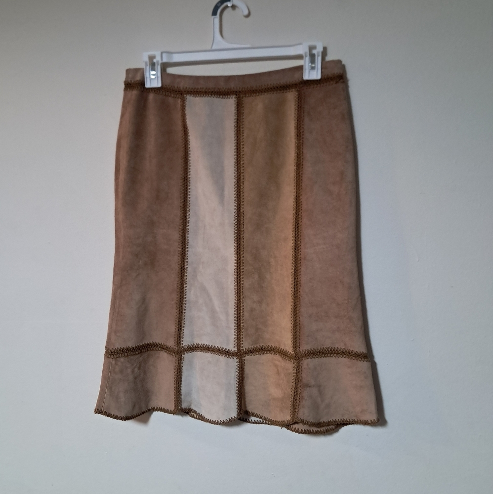 Express Womens Genuine Leather Suede Brown Skirt … - image 2